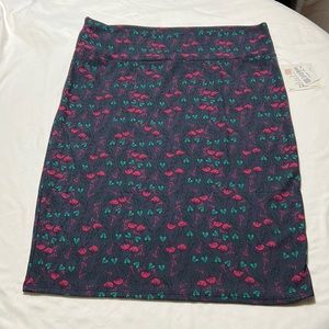 NEW LulaRoe Cassie Pencil Skirt Plus 2XL XXL Dark Grey Pink Flower Green Leaves